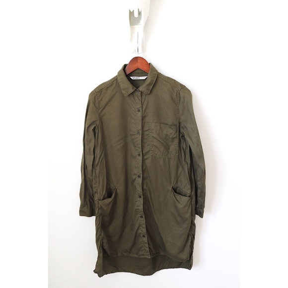 Zara Basic Olive Green Utility Dress - Picture 4 of 7